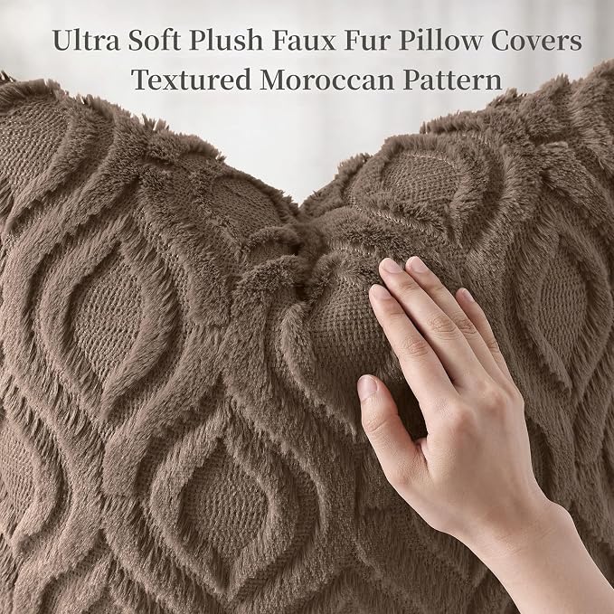 decorUhome Throw Pillow Covers 12x20 Inch Set of 2, Soft Plush Faux Wool Brown - Image 6