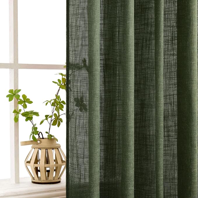 MIULEE Olive Green Linen Curtains 63 Inch Length 2 Panels - Image 5