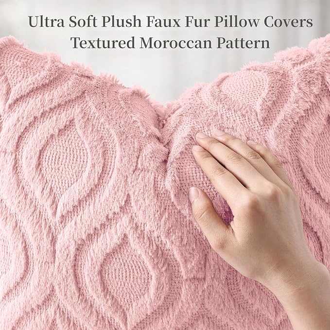 decorUhome Throw Pillow Covers 12x20 Inch Set of 2, Soft Plush Faux Wool Pink - Image 6