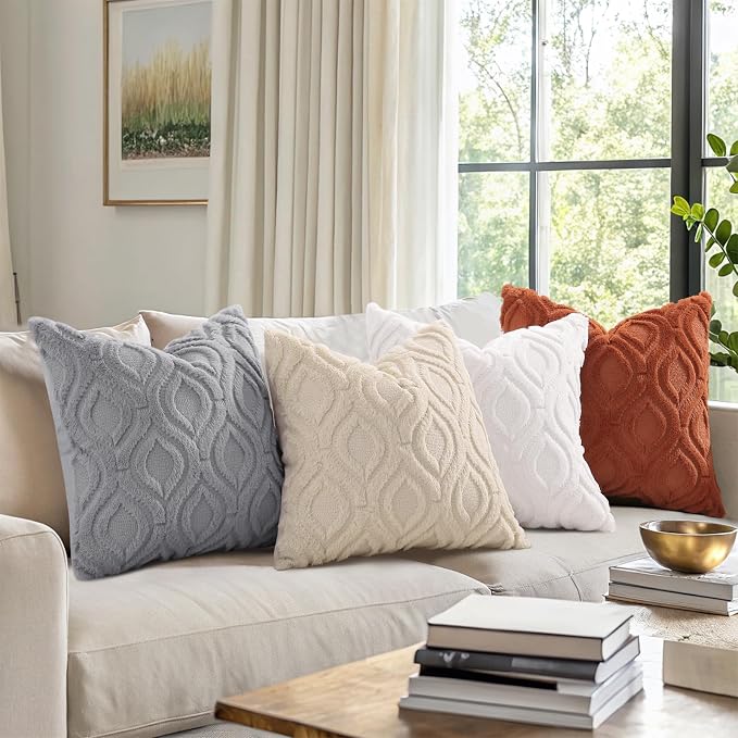 decorUhome Throw Pillow Covers 16x16 Inch Set of 2, Soft Plush Faux Wool Cream - Image 8