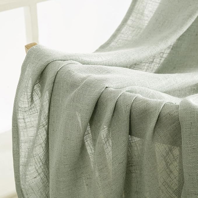 MIULEE Sage Linen Curtains 96 Inch Length 2 Panels - Image 6