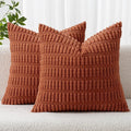 MIULEE Pack of 2 Rust Corduroy Decorative Euro Sham Pillow Covers 24x24 Inch by MIULEE