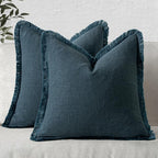 MIULEE Decorative Throw Pillow Covers Neutral Linen Fringe Throw Pillows Euro by MIULEE