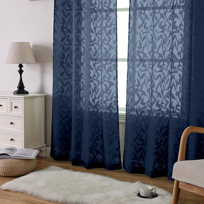Lecloud Leia 2 Panels Navy Blue Sheer Curtains 84 Inches Long, Light Filtering - Image 8