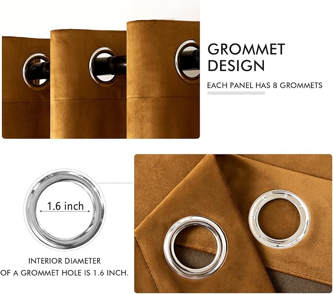 MIULEE Velvet Curtains Golden Brown Elegant Grommet Curtains Thermal Insulated - Image 2