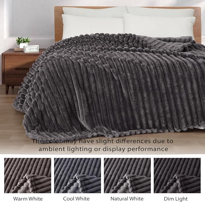 Exclusivo Mezcla Twin Size Flannel Fleece Blanket, Super Soft Striped Jacquard - Image 3