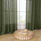 LAMIT Olive Green Linen Kitchen Curtains 30 Inch Length, Semi Sheer Light - Image 9