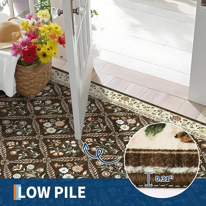 Runner Rug for Hallway Entryway 2.5x8 Farmhouse Floral Non-Slip Machine - Image 6