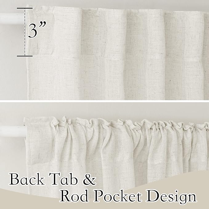 RYB HOME Farmhouse Sheer Curtains 108 inch Length, Semi Sheer Curtain & Drapes - Image 2