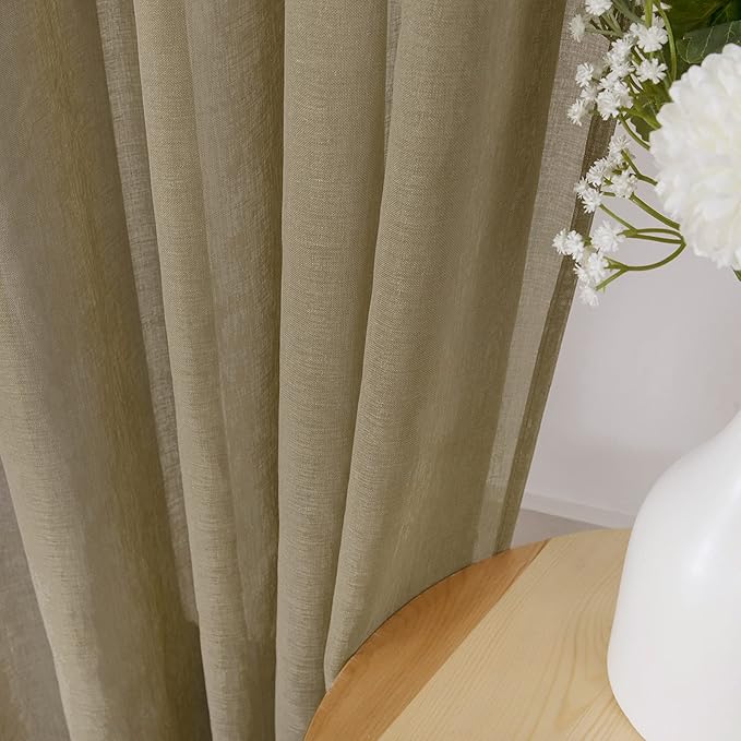 Tollpiz Sheer Curtain Linen Textured Bedroom Curtains Sheer Light Filtering Rod - Image 3