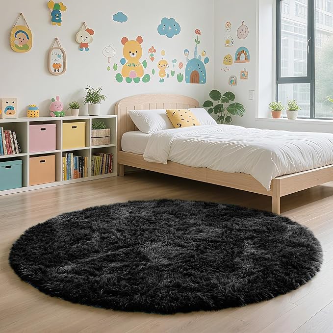 yulidayang Black Fluffy Round Area Rugs - Image 5