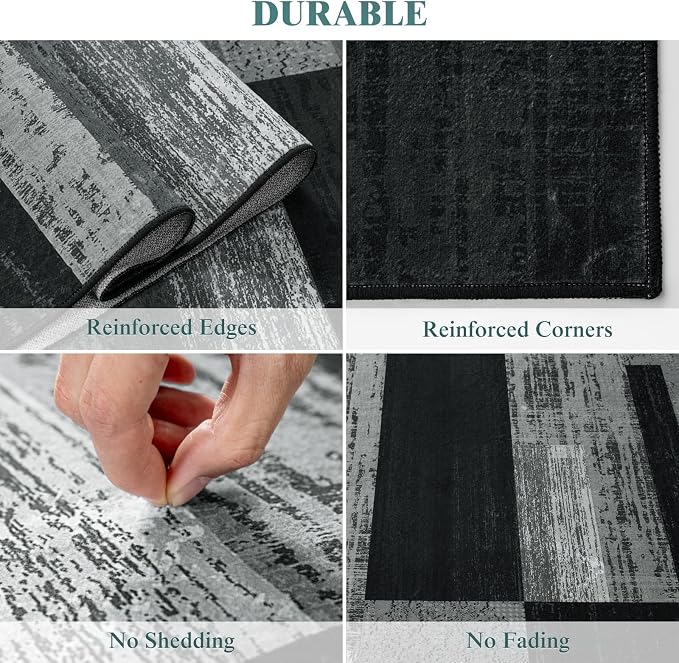 LIANLAM 5x7 Washable Area Rugs for Living Room and Bedroom, Vintage Checkered - Image 9