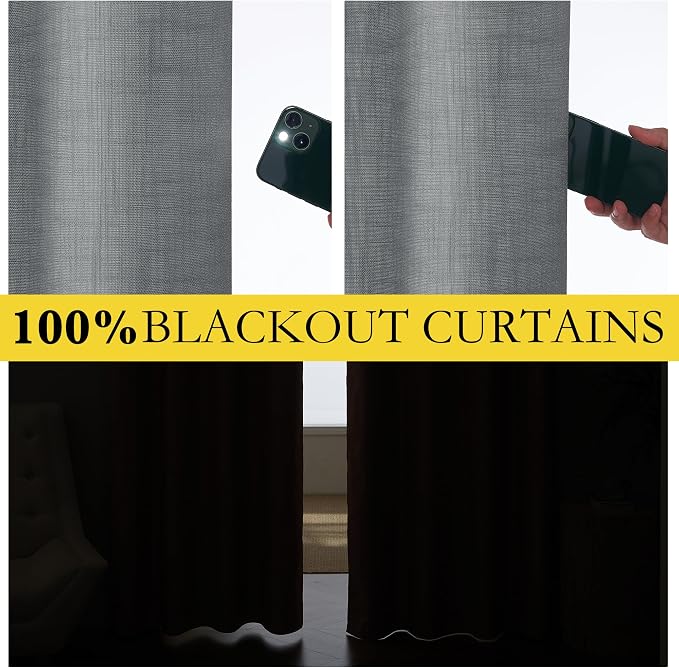 NICETOWN 100% Absolutely Blackout Linen Curtains, Dove Grey, Vertical Blinds - Image 2