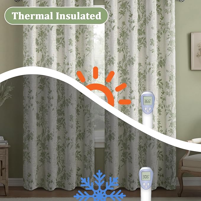 Floral Blackout Curtains Sage Green Printed Curtains Floral Blackout Curtains - Image 6