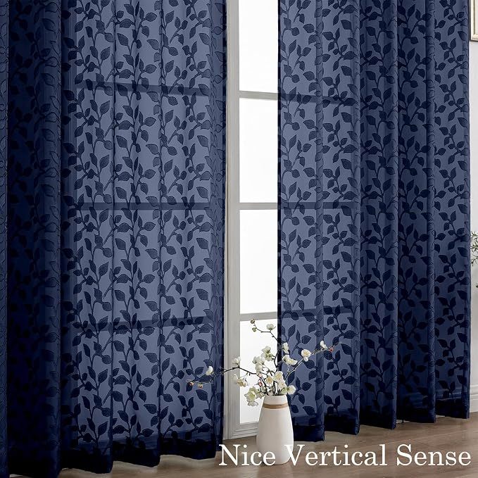 Chyhomenyc Navy Blue Sheer Curtains 90 Inch Length 2 Panels Set, Light - Image 9