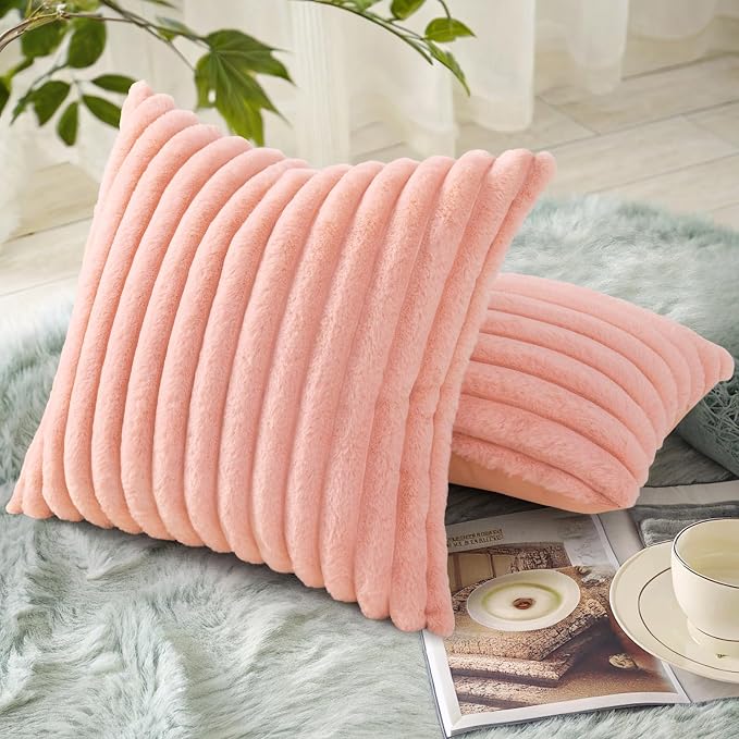 decorUhome Summer Cozy Faux Fur Throw Pillow Covers 18x18 Set of 2 Decorative - Image 4