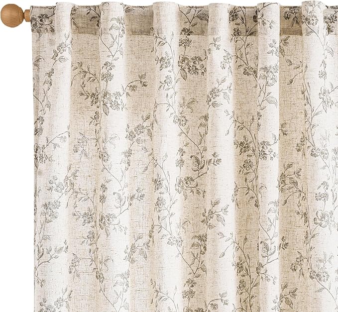 Lazzzy Farmhouse Linen Curtains Extra Long Gray Floral Curtains 108 Inch Long by Lazzzy
