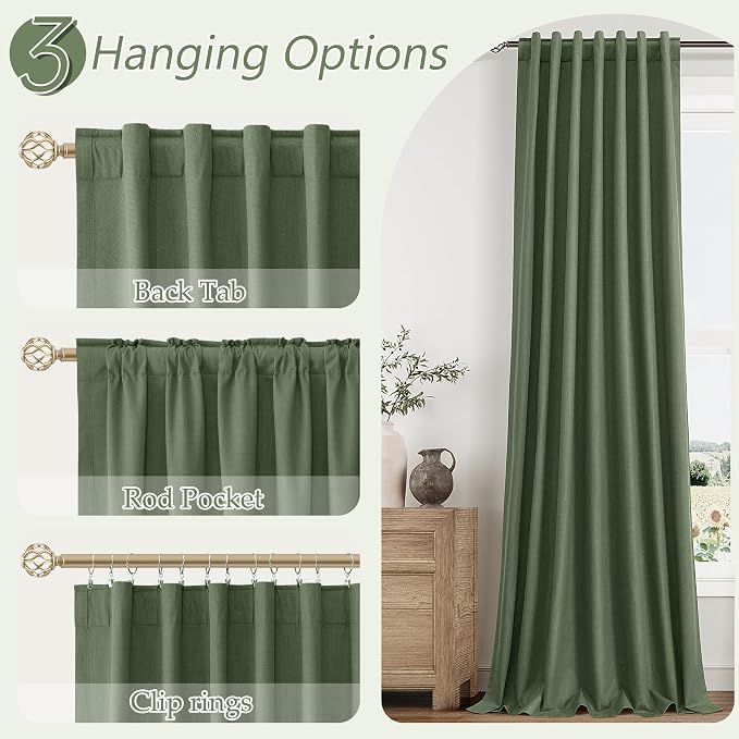 Guken Olive Green 100% Blackout Curtains 120 Inch Length 2 Panels Set - Image 6