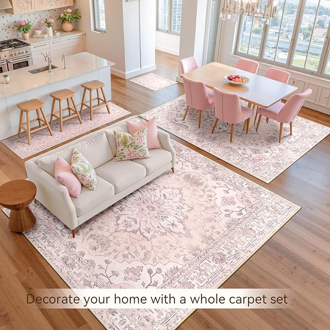 Area Rugs 10'x12' Washable Non-Slip, Floral Vintage Distress Print Pattern - Image 9