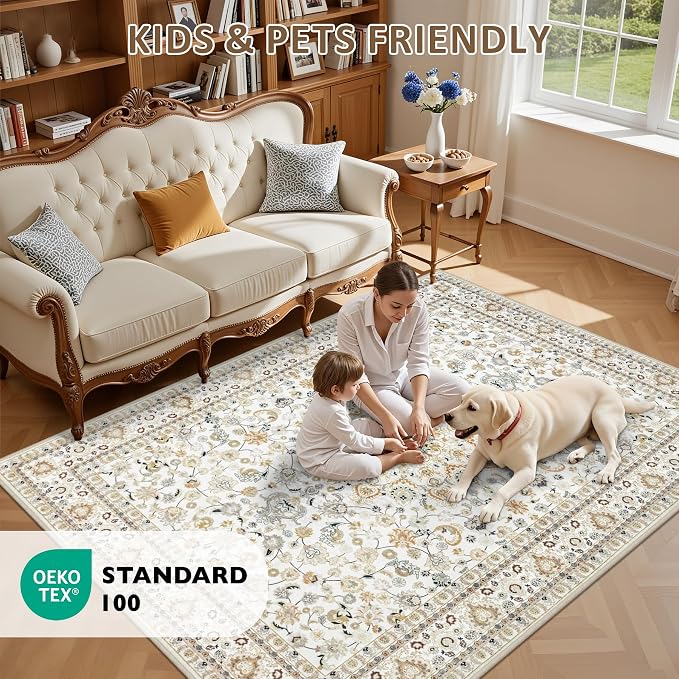 3x5 Area Rugs Living Room Rug: Washable Vintage Boho Rug No Slip Stain - Image 9