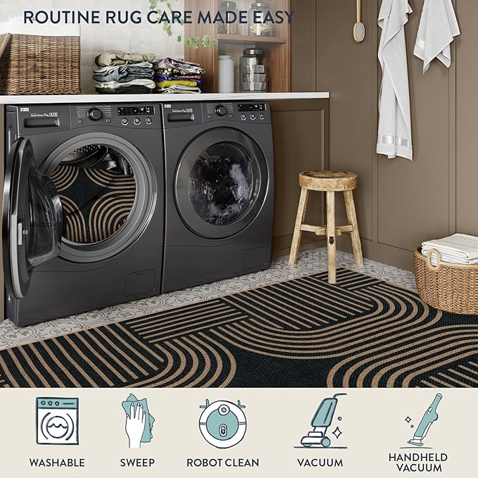 Lahome Enfys Modern Geometric Outdoor Easy Jute Rug, 5x7 Patio Living Room Rug - Image 6