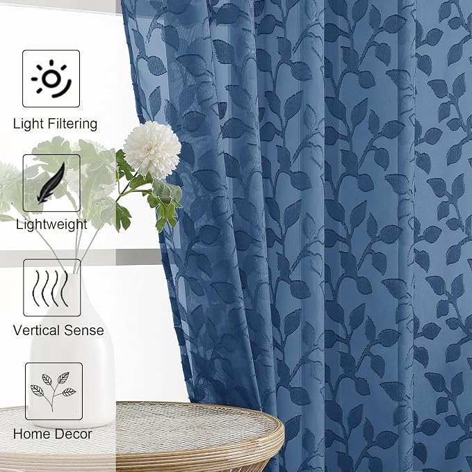 Chyhomenyc Dusty Blue Sheer Curtains 30 Inch Length, Light Filtering Leaf - Image 6