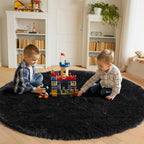 ONASAR Black Round Rugs 7ft for Living Room, Fluffy Bedroom Circle Area Rug - Image 5