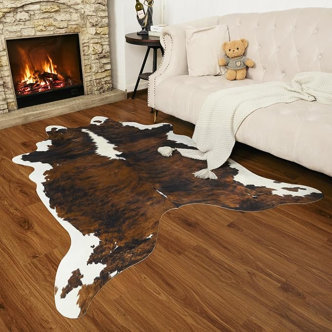 AROGAN Western Decor Faux Fur Cowhide Rug, 5.2x6.3 Feet Premium Animal Skin Cow - Image 7