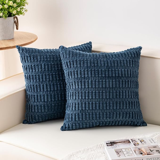 Pack of 2 Corduroy Decorative Throw Pillow Covers 24x24 InchSoft Striped Pillow by Unknown