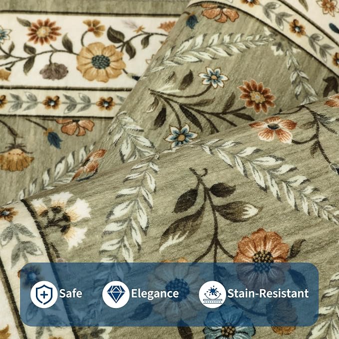 6x9 Machine Washable Area Rugs for Living Room Floral Stain Resistant Soft - Image 5