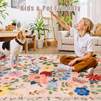 Area Rugs 9x12 Living Room: Floral Washable Rug Vintage Large Soft Boho - Image 7