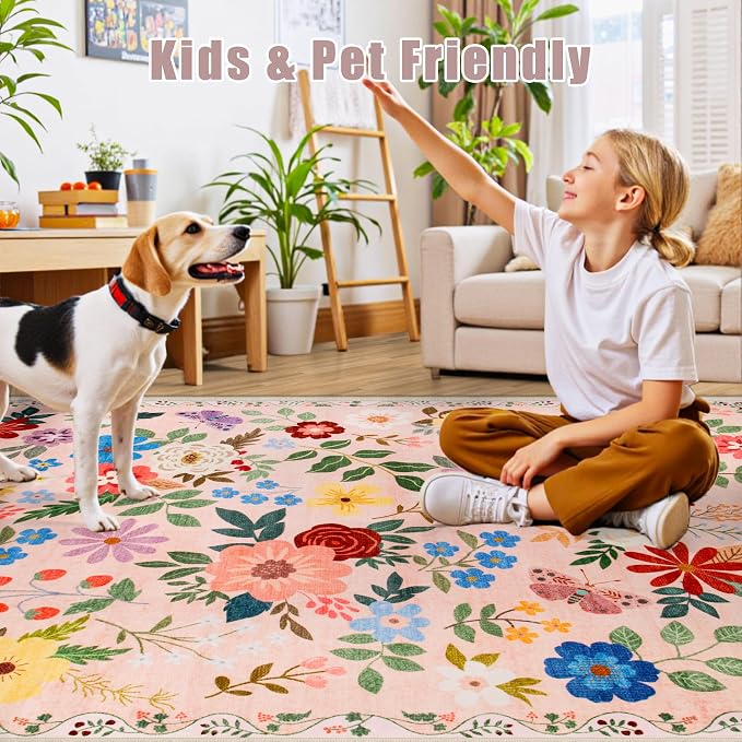 6x9 Area Rugs for Living Room: Floral Washable Rug Vintage Large Soft Boho - Image 8