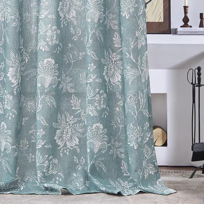 jinchan Linen Floral Curtains for Living Room, 96 Inch Length Curtains - Image 9