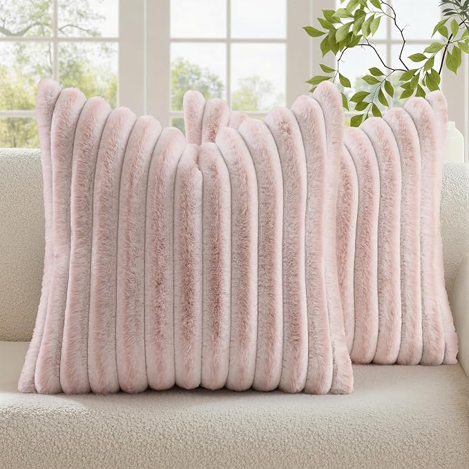 decorUhome Summer Cozy Faux Fur Throw Pillow Covers 20x20 Set of 2 Decorative by decorUhome
