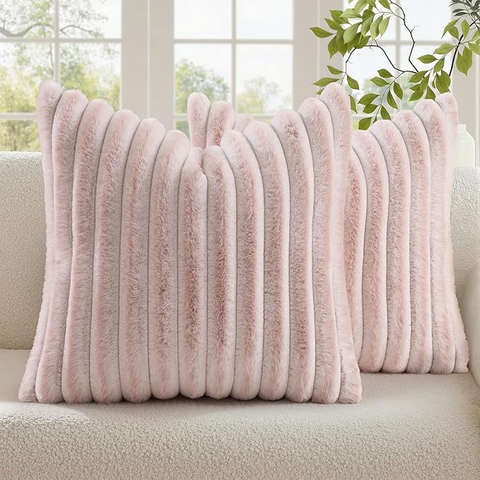 decorUhome Summer Cozy Faux Fur Throw Pillow Covers 24x24 Set of 2 Decorative by decorUhome