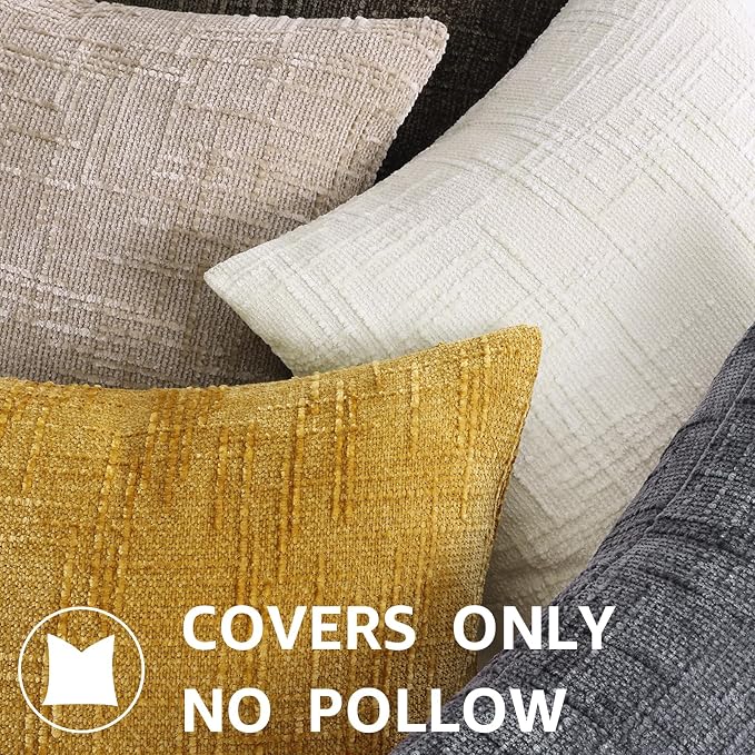 decorUhome Summer Cream White Chenille Throw Pillow Covers 20x20 Set of 2 - Image 7