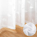 HOMEIDEAS White Sheer Curtains 52 X 96 Inches Long 2 Panels Embroidered Leaf - Image 5