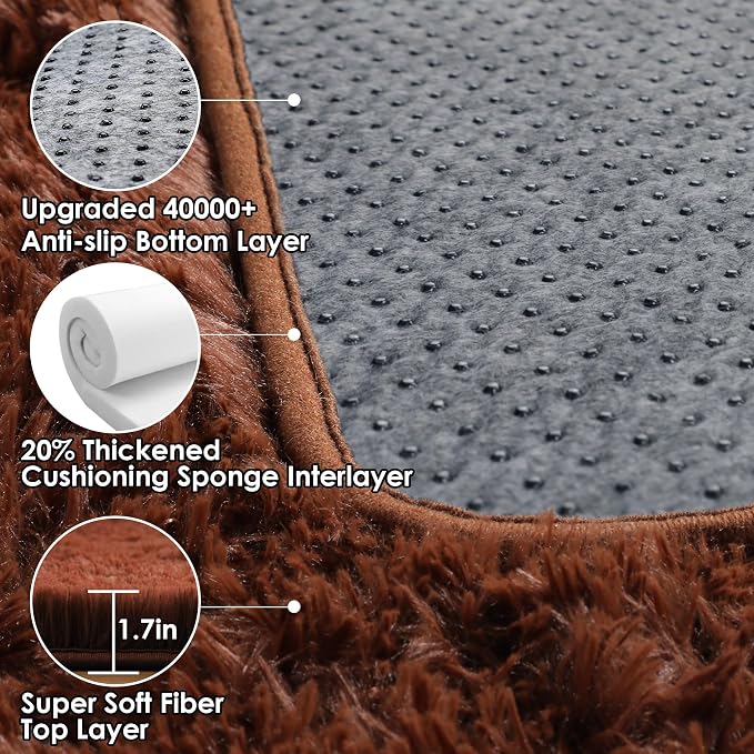 ONASAR Brown 8x10 Area Rugs for Living Room, Large Fluffy Shag Bedroom Rug - Image 3