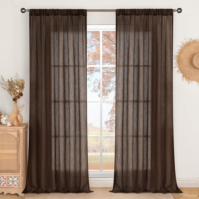 BGment Brown Linen Curtains 84 Inch Length 2 Panels by BGment