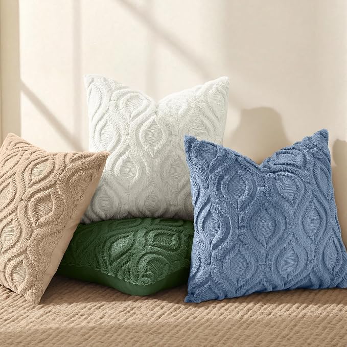 decorUhome Throw Pillow Covers 18x18 Inch Set of 2, Soft Plush Faux Wool Blue - Image 5
