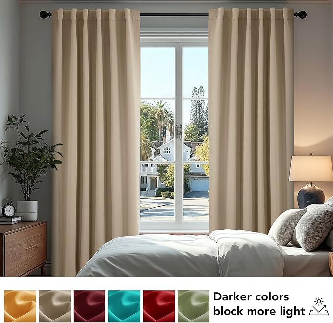 Deconovo Blackout Curtains, Thermal Insulated, W42 x L45 2 Panels, Back Tab - Image 4