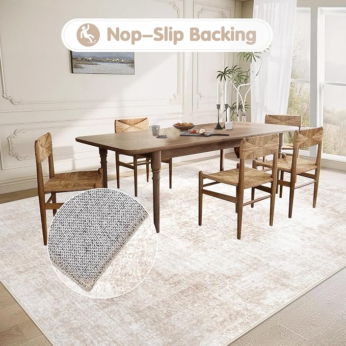 Area Rug 6x9 Vintage Rugs: Washable Living Room Rug Retro Medallion Distressed - Image 4