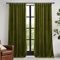 RYB HOME Moss Green Velvet Curtains 90 inches, Luxury and Soft Velvet Fabric by RYBHOME