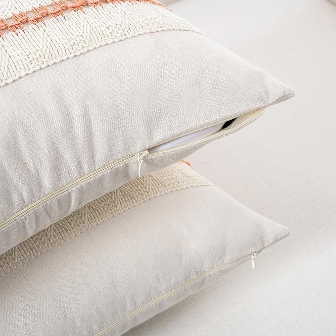 Fancy Homi Set of 1 Boho Coral Decorative Throw Pillow Cover 16x16 Inch - Image 3