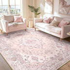 RELEANY Area Rugs 6'x8' Washable Non-Slip, Floral Vintage Distress Print by RELEANY