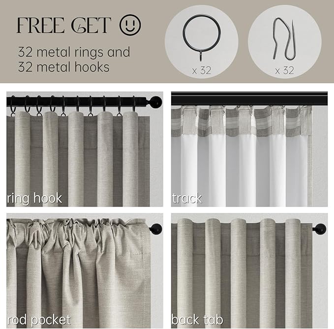 Topfinel 100% Blackout Grey Linen 96 Inch Length Curtains - Image 3