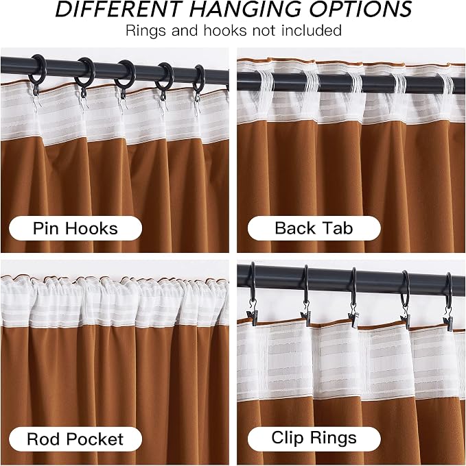 RYB HOME Fall Curtains Burnt Orange Velvet Curtains, Light Blocking, Thermal - Image 4