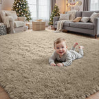 5x7 Area Rugs for Living Room: Soft Fluffy Shag Gray Camel Rugs for Bedroom - Image 9