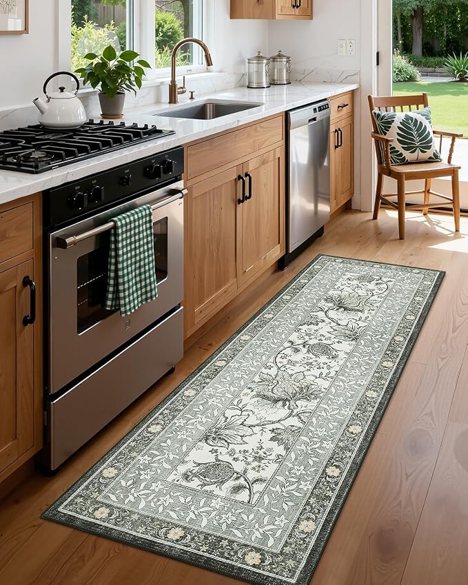 GarveeHome Sage Green 2.5 x 8 Washable Kitchen Runner Rugs Non Slip Provence - Image 5