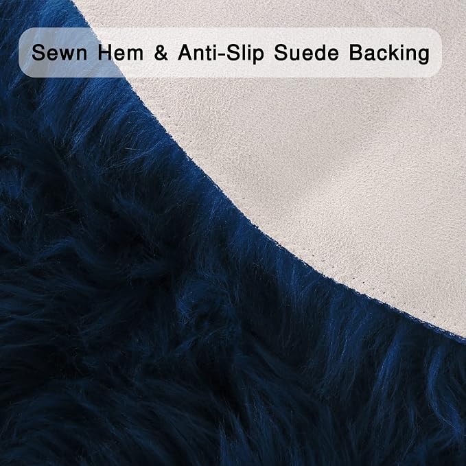 duduta Navy Blue Faux Sheepskin Throw Rug 2x3 ft, Fluffy Shag Fur Chair Cover - Image 3